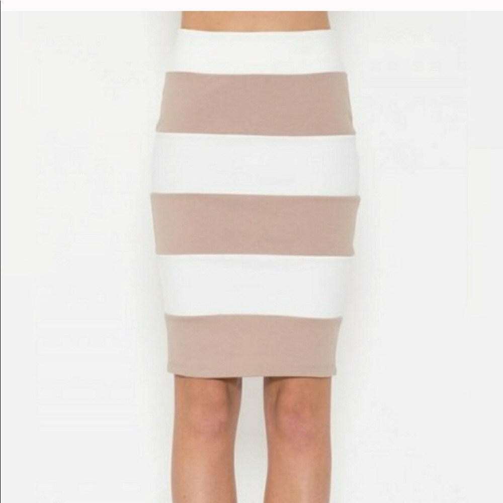 Beige and white striped bandage skirt